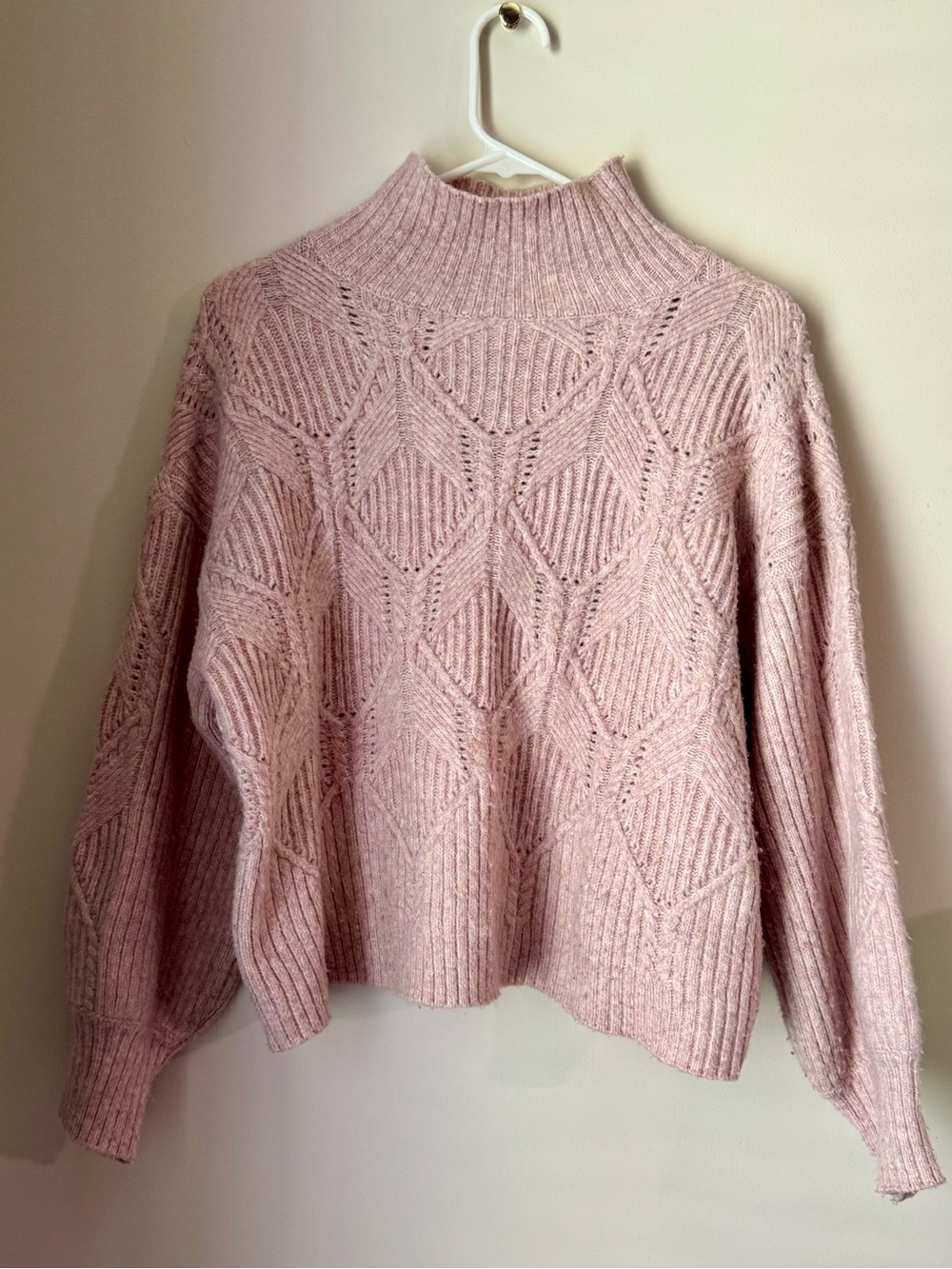 Lush Blush Pink Turtleneck Diamond Knit Sweater